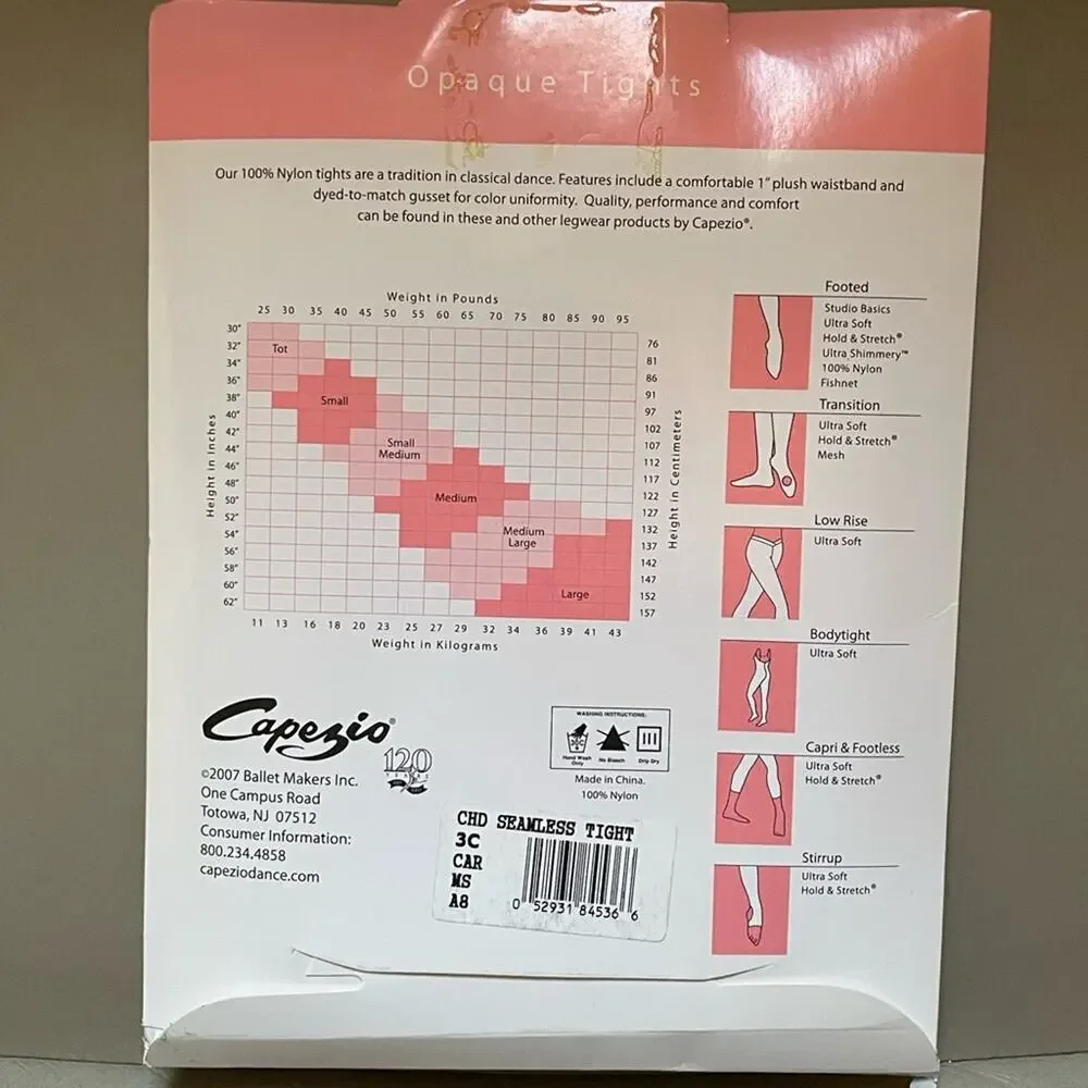NIB Capezio Child #3C Seamless Footed Tights — Caramel (CAR) — Size MS (4-7 yrs)